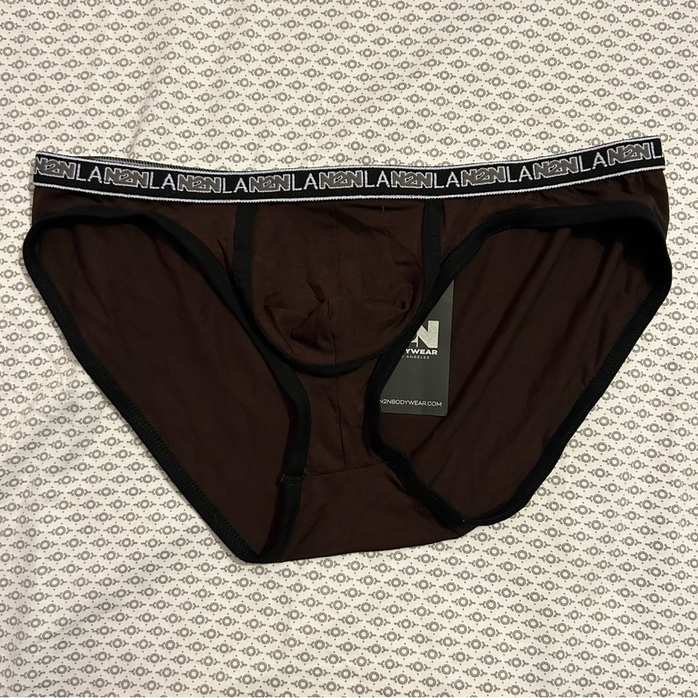 N2N Bodywear Chocolate Brown Brushed Rayon High Cut Briefs Large NWT